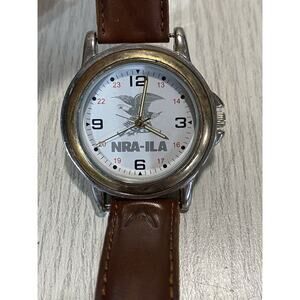 Men's NRA ILA Quartz Watch 36mm Round Gold Tone Brown Leather Band